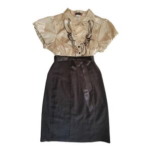 Trixxi Dress 11 Juniors Ruffles Polka Dots Black Cream Vintage Retro Rockabilly